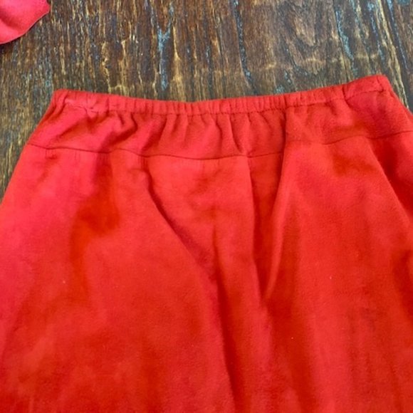 Designer Sample 3pc RED Suede LEATHER Ragged Edge TOP SKIRT &BLACK Snake BELT ~M - Picture 10 of 14